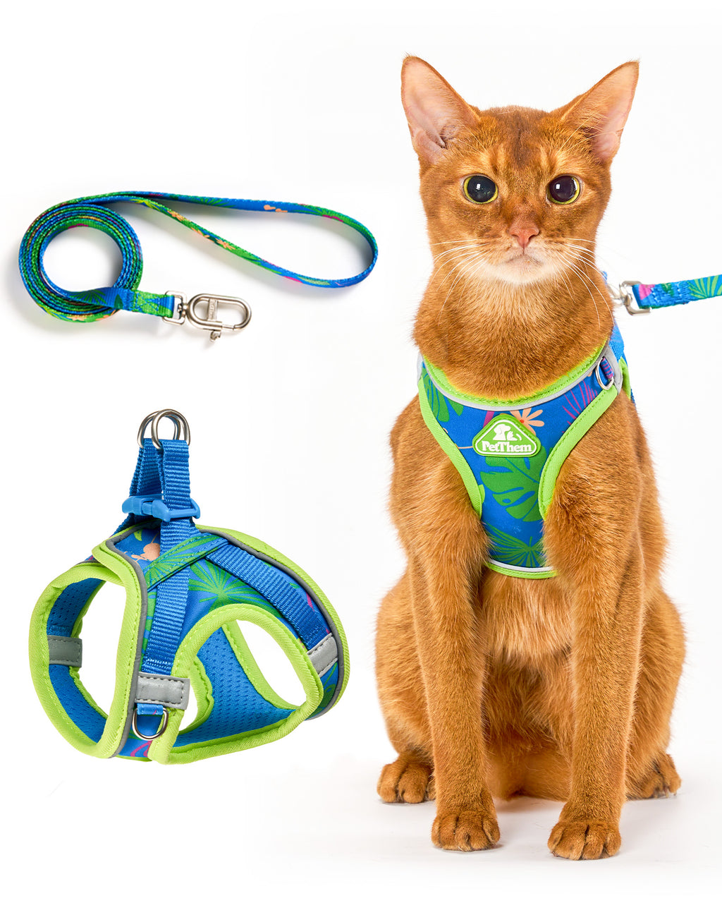 PetThem Cat Harness and Leash Set - Step-in Escape Proof Adjustable Cat Harness, Reflective Harness for Walking, Travel, Camping