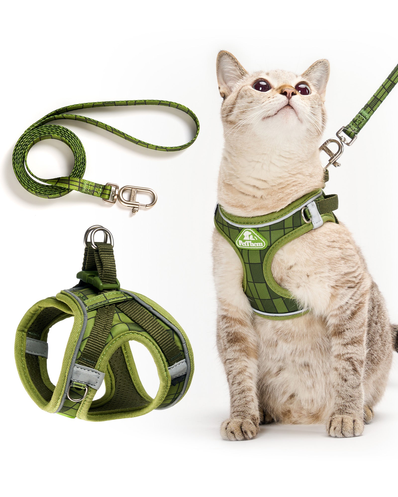 PetThem Cat Harness and Leash Set - Step-in Escape Proof Adjustable Cat Harness, Reflective Harness for Walking, Travel, Camping