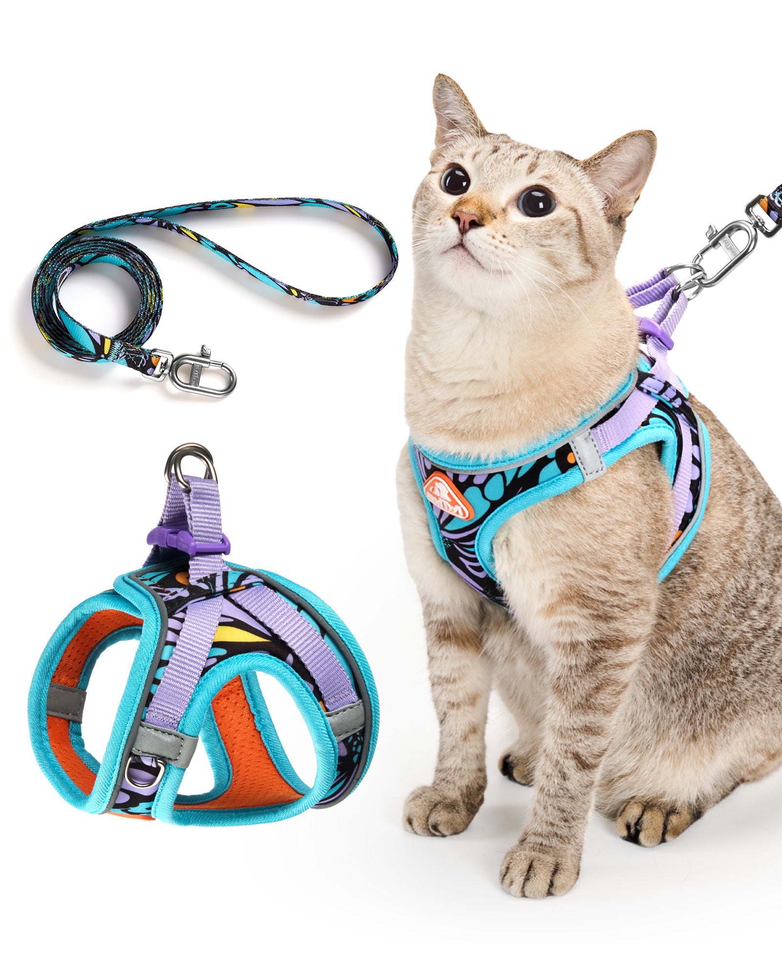 PetThem Cat Harness and Leash Set - Step-in Escape Proof Adjustable Cat Harness, Reflective Harness for Walking, Travel, Camping