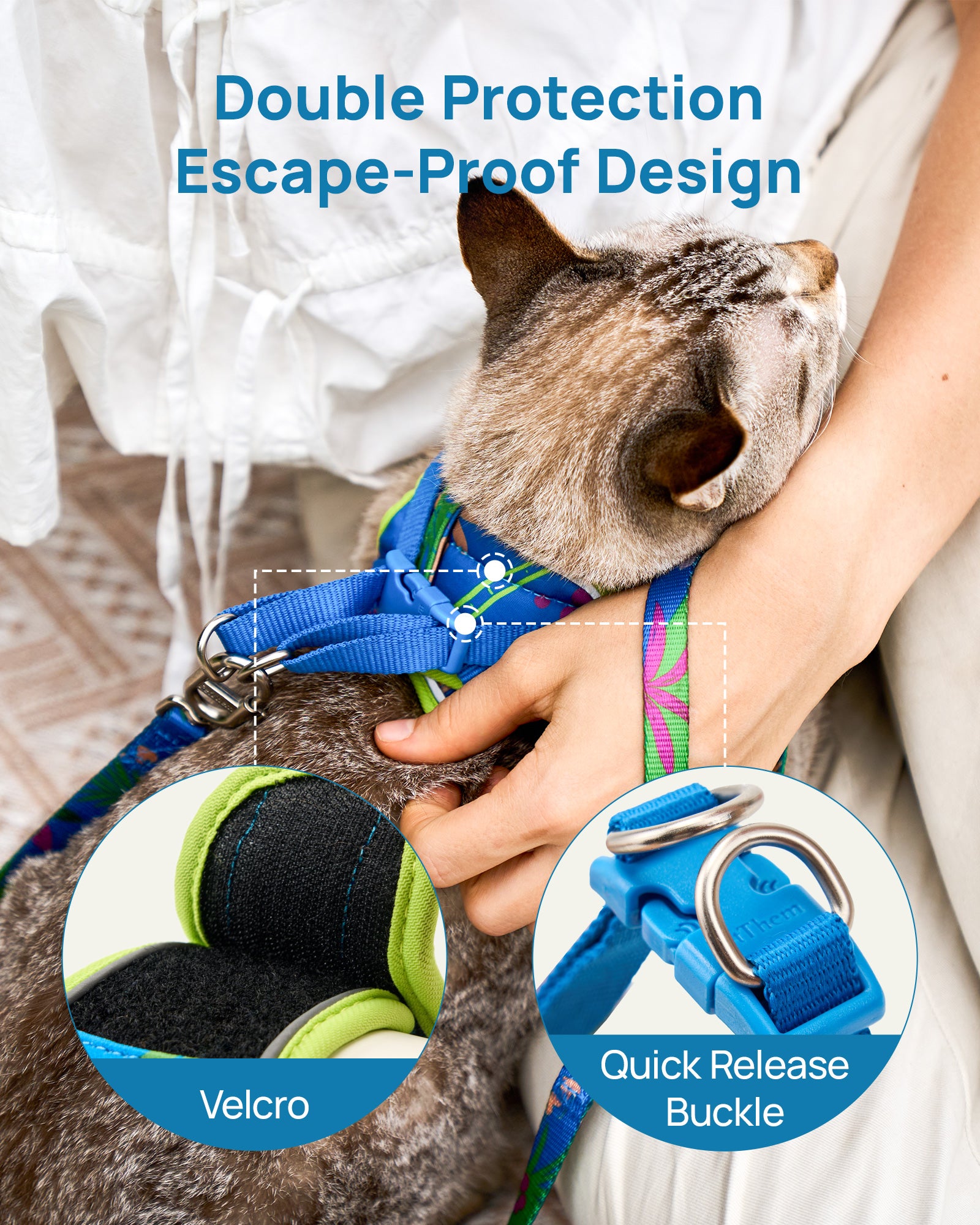 PetThem Cat Harness and Leash Set - Step-in Escape Proof Adjustable Cat Harness, Reflective Harness for Walking, Travel, Camping