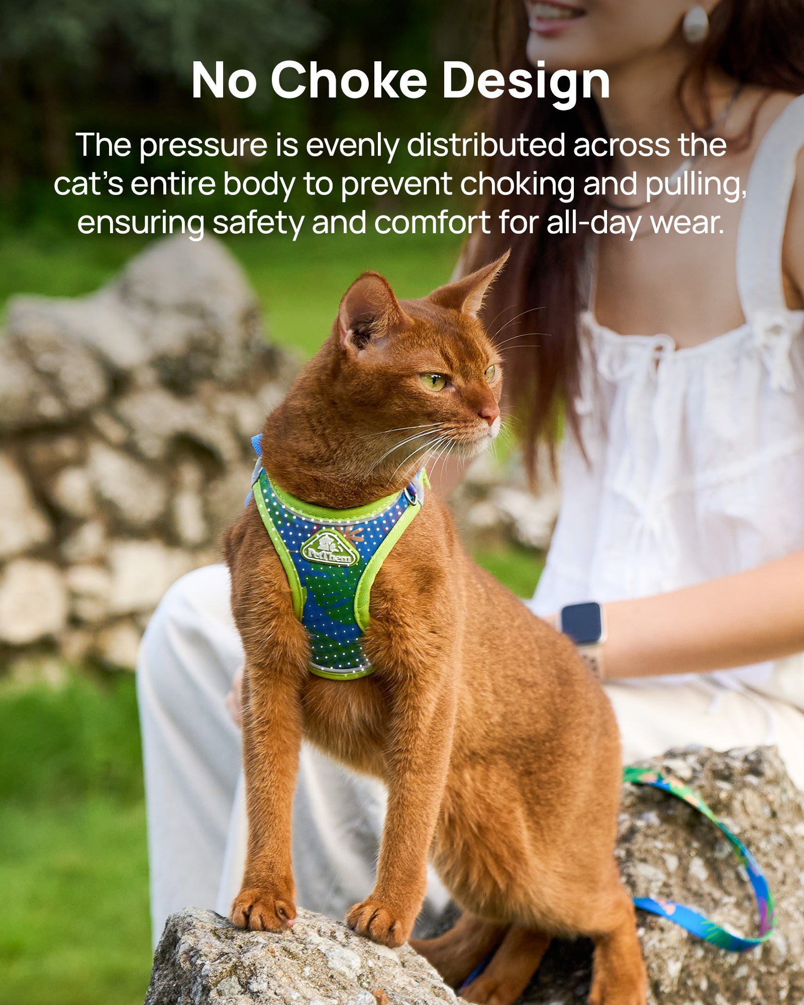 PetThem Cat Harness and Leash Set - Step-in Escape Proof Adjustable Cat Harness, Reflective Harness for Walking, Travel, Camping