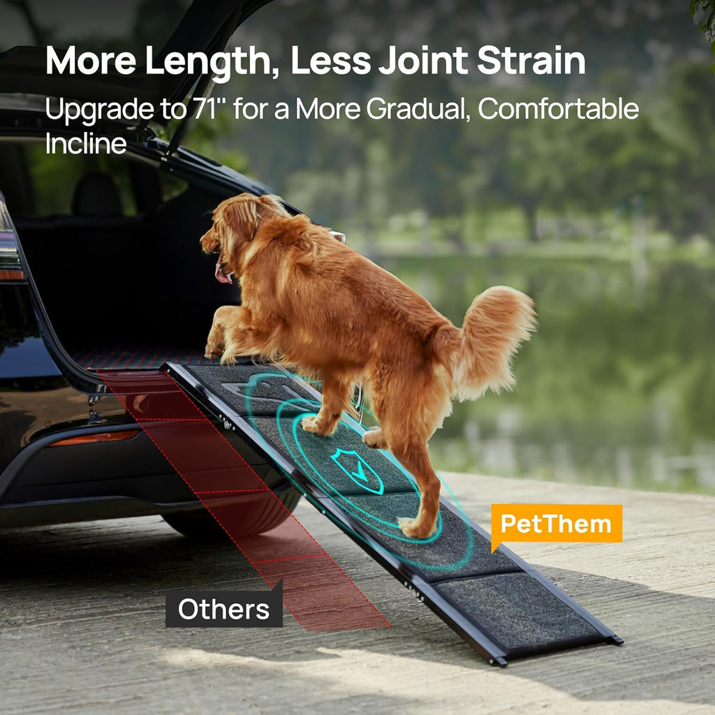 PetThem Dog Ramp for Car, Portable Dog Ramps for Large Dogs with Non-Slip Rug Surface Dog Car Ramp for SUV Car & Truck