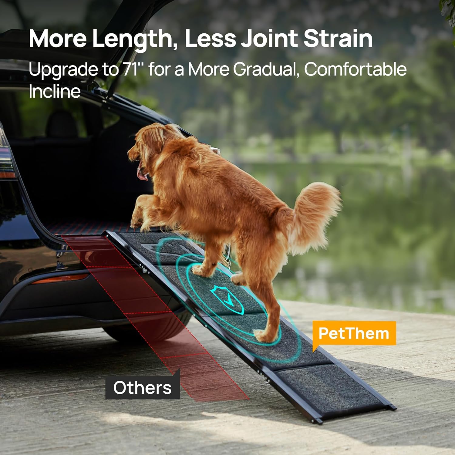 PetThem Dog Ramp for Car, Portable Dog Ramps for Large Dogs with Non-Slip Rug Surface Dog Car Ramp for SUV Car & Truck