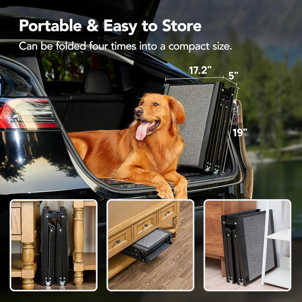 PetThem Dog Ramp for Car, Portable Dog Ramps for Large Dogs with Non-Slip Rug Surface Dog Car Ramp for SUV Car & Truck
