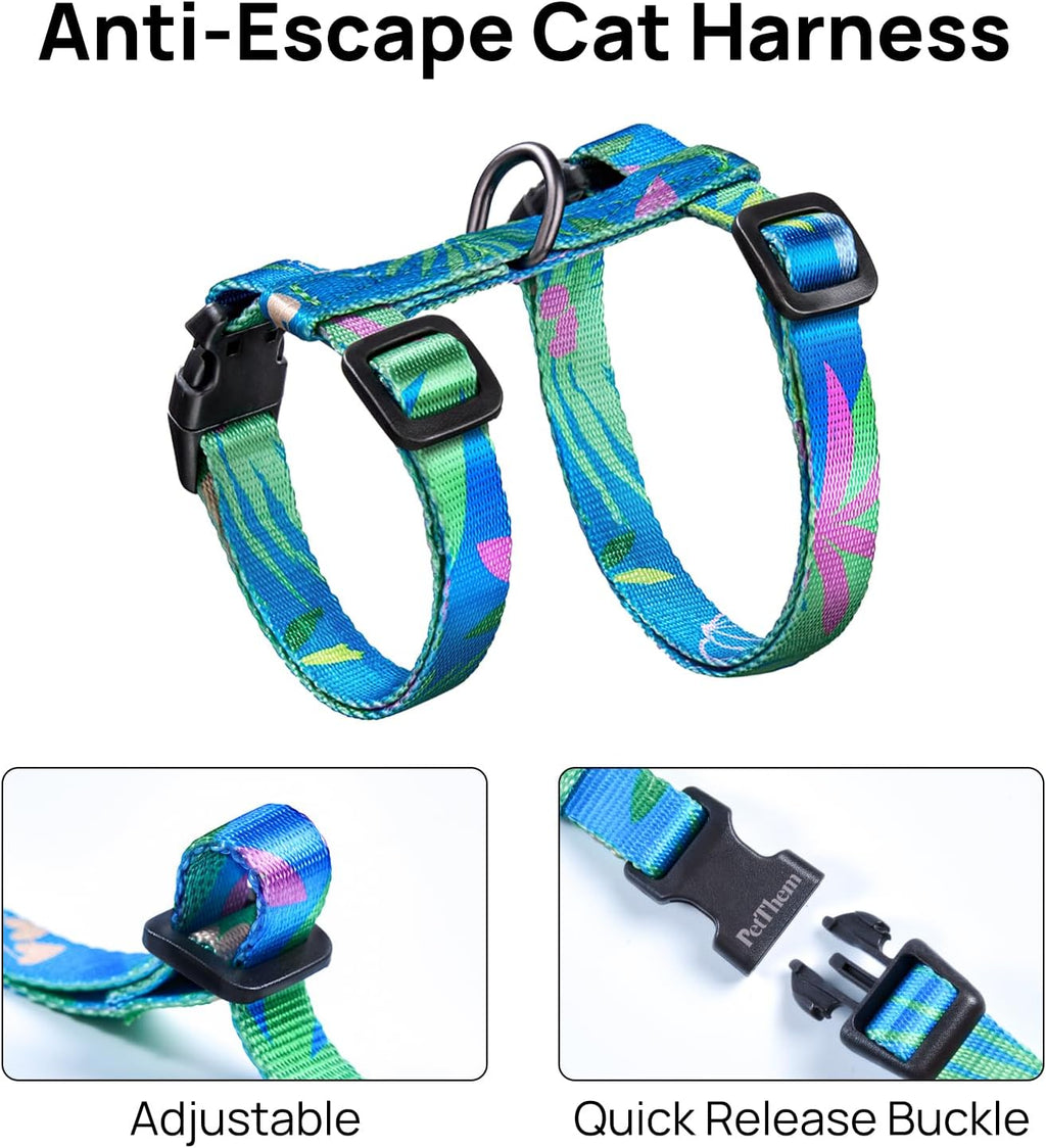 PetThem Cat Harness and Leash Set - Escape Proof Adjustable Cat Harness, Walking Travel Kitten Harness for Small Medium Large Cats