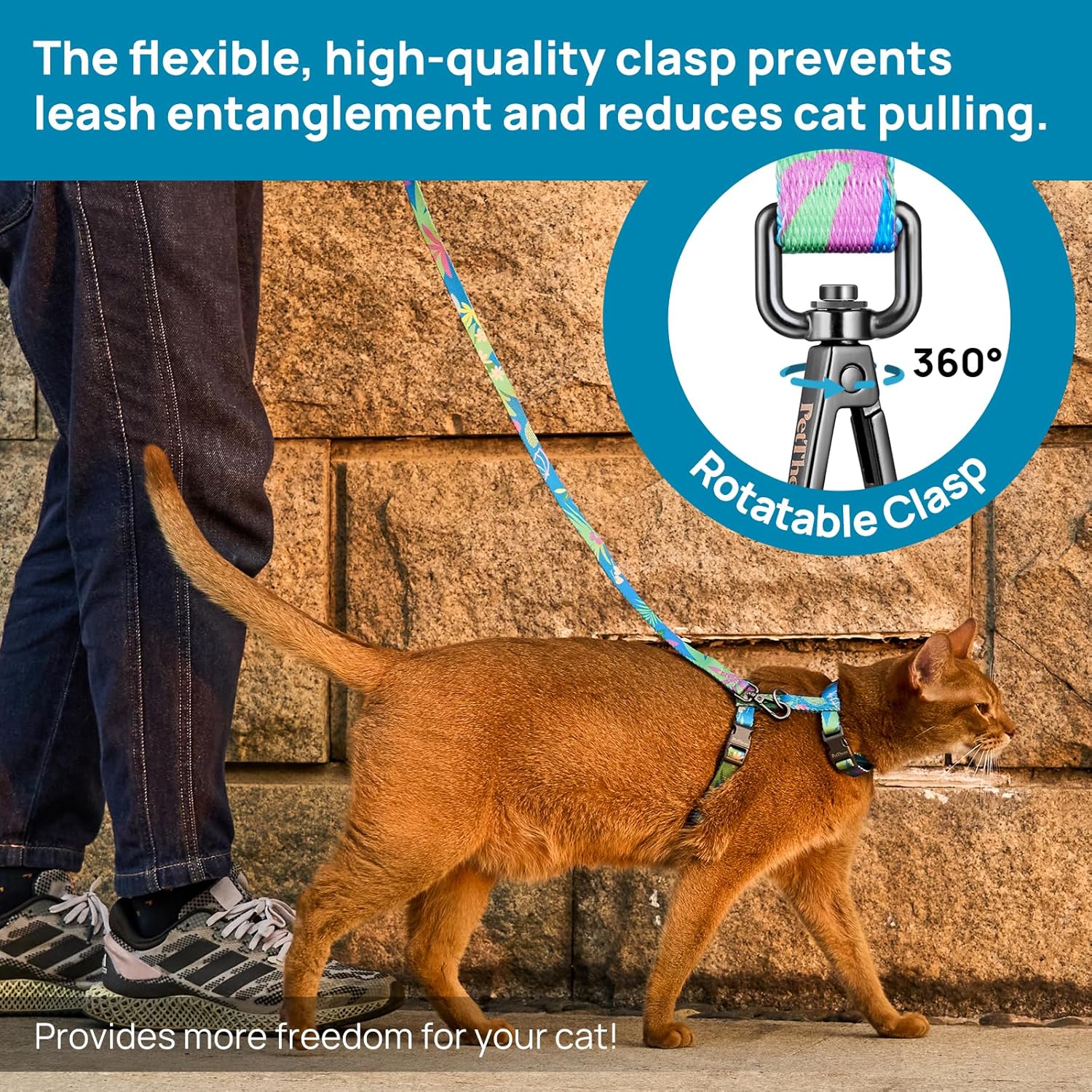 PetThem Cat Harness and Leash Set - Escape Proof Adjustable Cat Harness, Walking Travel Kitten Harness for Small Medium Large Cats
