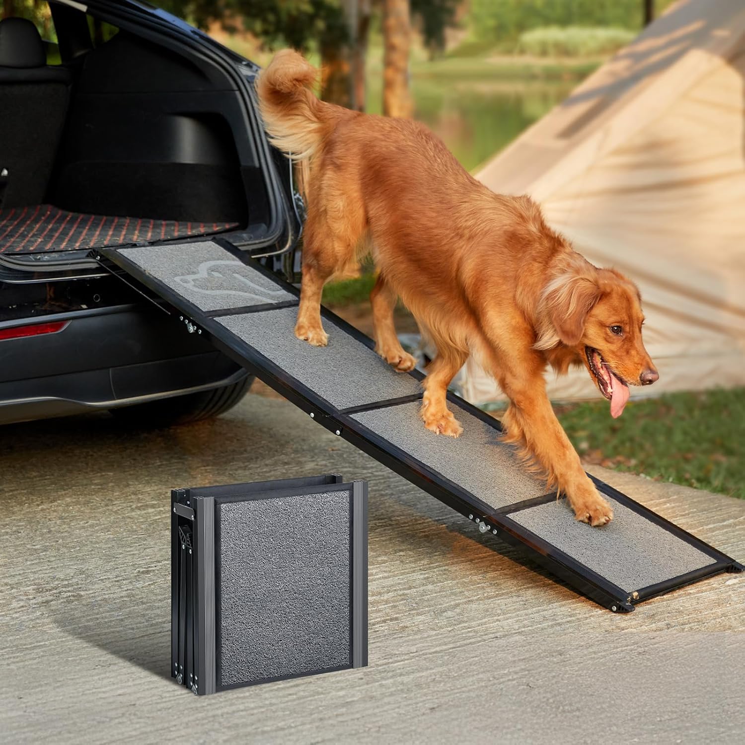 PetThem Dog Ramp for Car, Portable Dog Ramps for Large Dogs with Non-Slip Rug Surface Dog Car Ramp for SUV Car & Truck