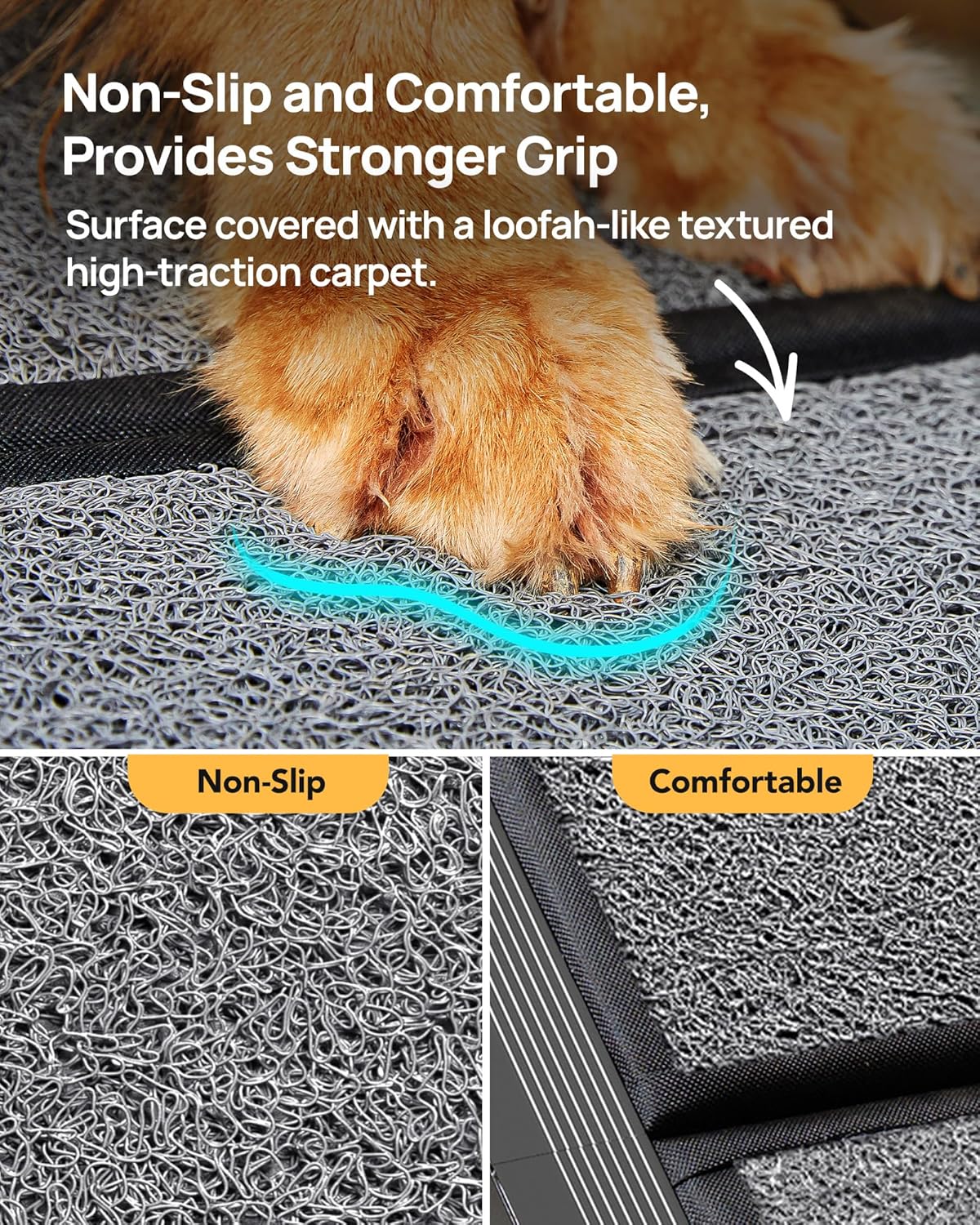 PetThem Dog Ramp for Car, Portable Dog Ramps for Large Dogs with Non-Slip Rug Surface Dog Car Ramp for SUV Car & Truck