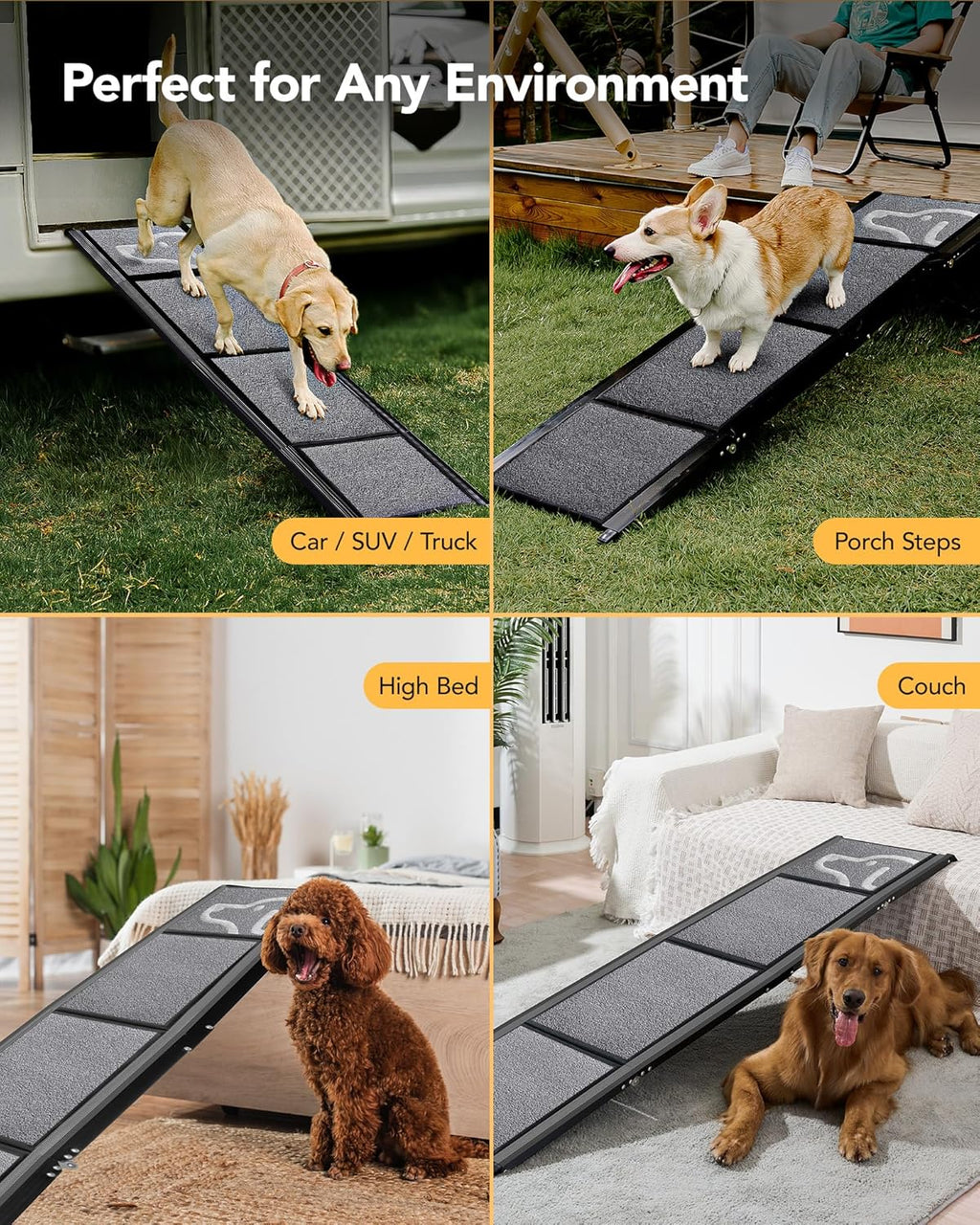 PetThem Dog Ramp for Car, Portable Dog Ramps for Large Dogs with Non-Slip Rug Surface Dog Car Ramp for SUV Car & Truck