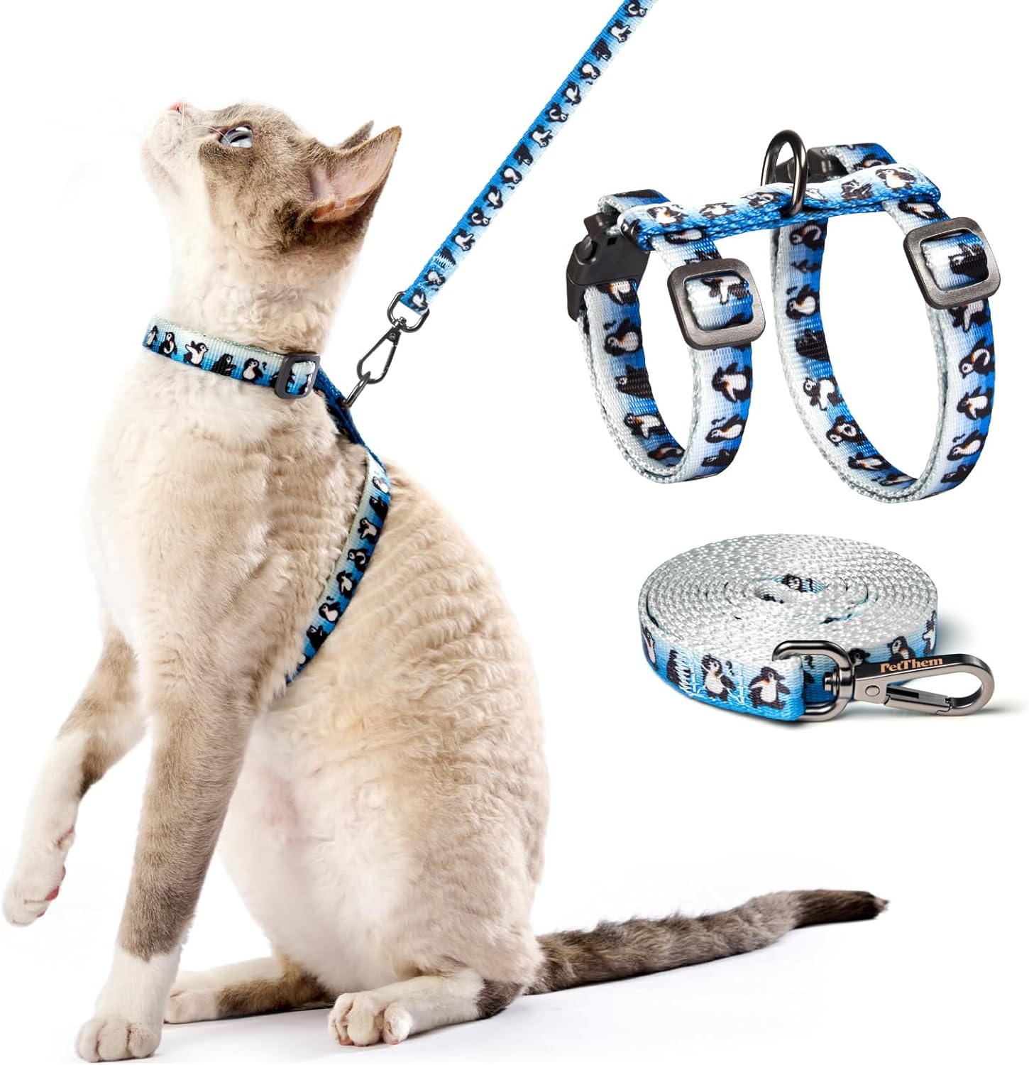 PetThem Cat Harness and Leash Set - Escape Proof Adjustable Cat Harness, Walking Travel Kitten Harness for Small Medium Large Cats
