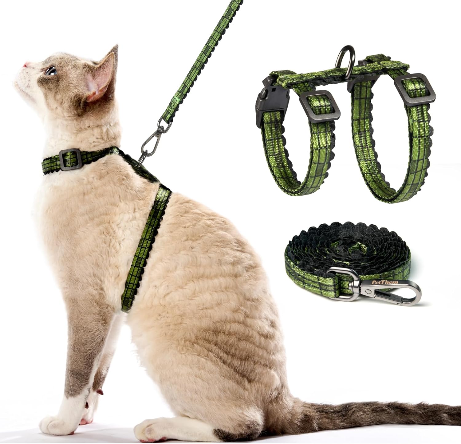 PetThem Cat Harness and Leash Set - Escape Proof Adjustable Cat Harness, Walking Travel Kitten Harness for Small Medium Large Cats