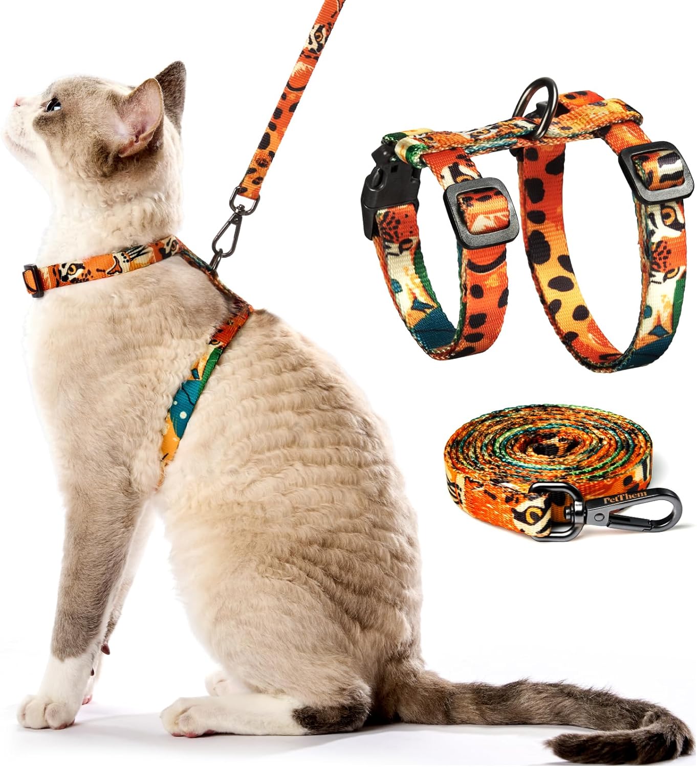 PetThem Cat Harness and Leash Set - Escape Proof Adjustable Cat Harness, Walking Travel Kitten Harness for Small Medium Large Cats