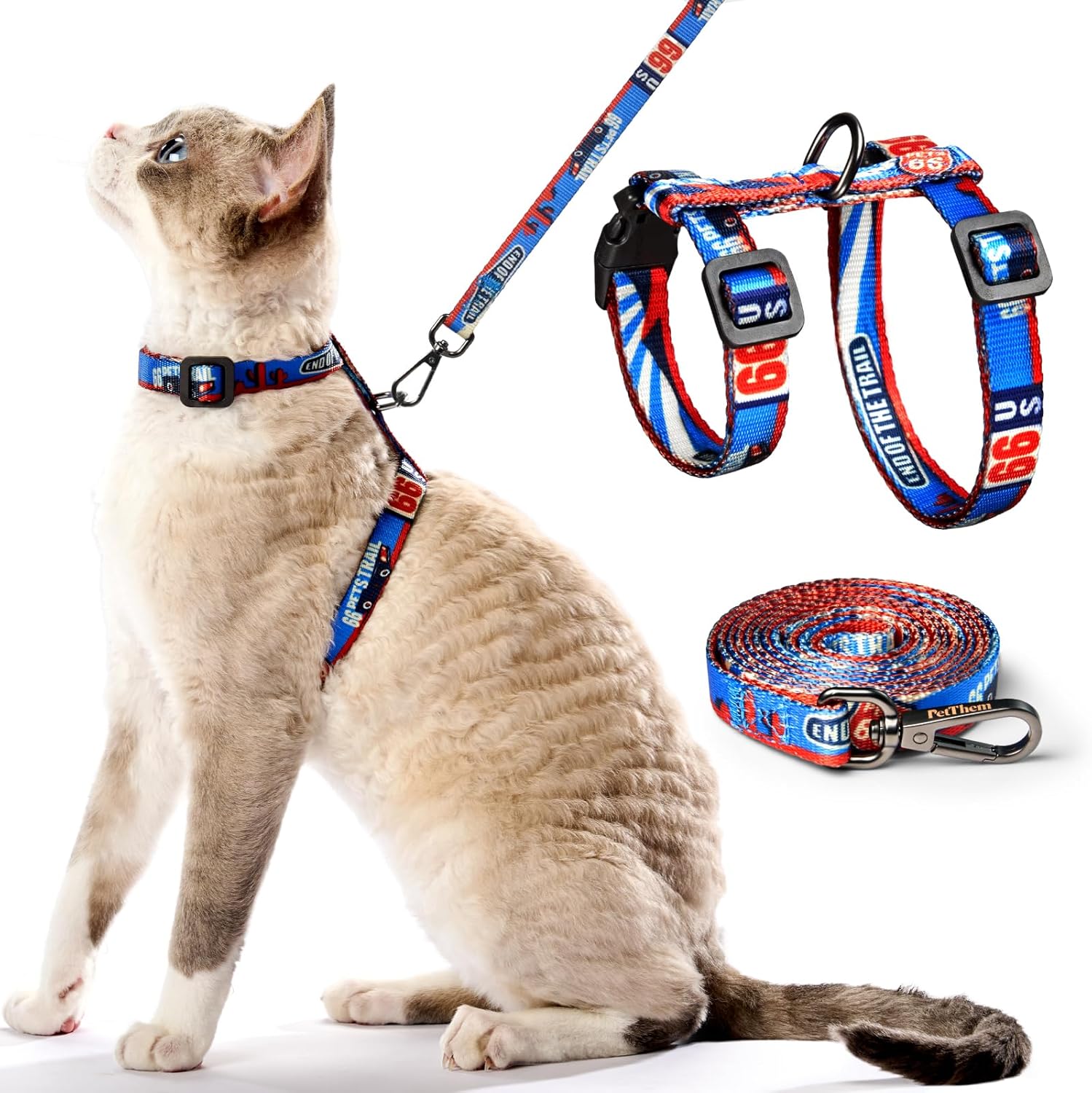 PetThem Cat Harness and Leash Set - Escape Proof Adjustable Cat Harness, Walking Travel Kitten Harness for Small Medium Large Cats