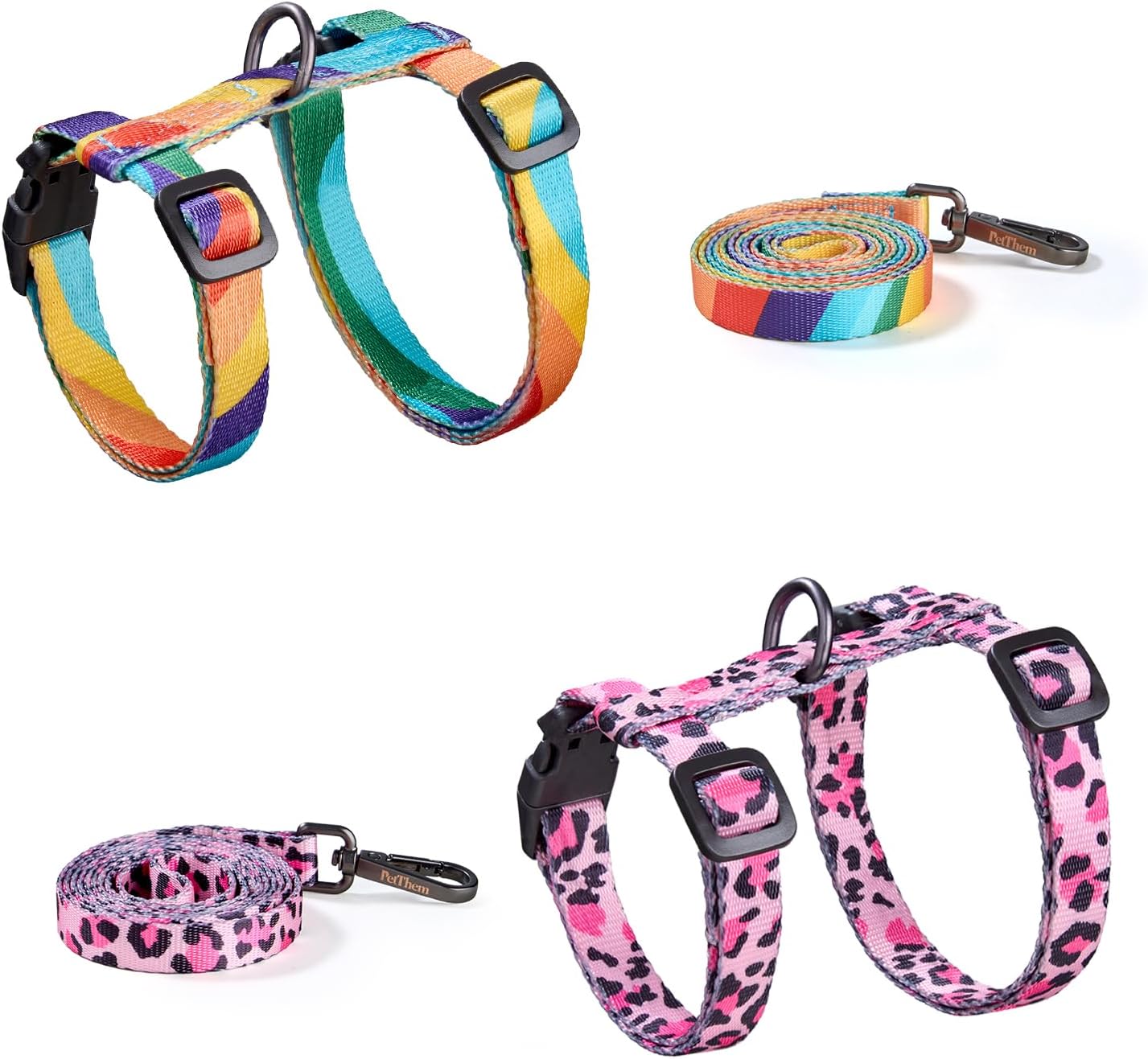 PetThem Cat Harness and Leash Set - Escape Proof Adjustable Cat Harness, Walking Travel Kitten Harness for Small Medium Large Cats