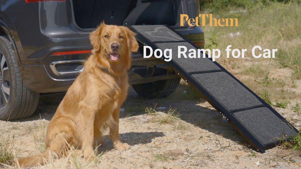PetThem Dog Ramp for Car, Portable Dog Ramps for Large Dogs with Non-Slip Rug Surface Dog Car Ramp for SUV Car & Truck